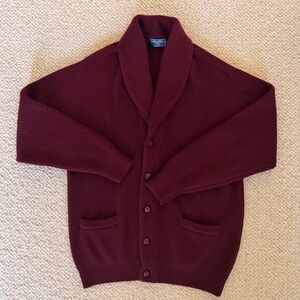 Men's Burgundy Shawl Collar Cardigan